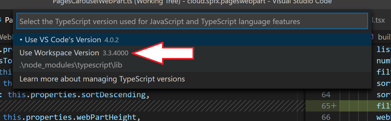 TypeScript update breaks SPFx dataVersion - selecting the workspace version